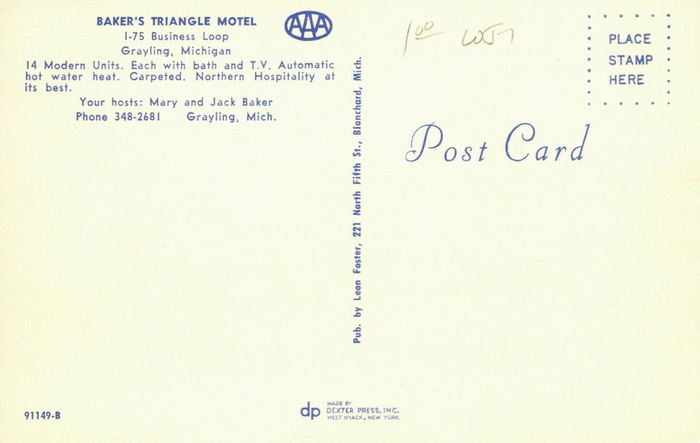 Bakers Triangle Motel (Casons Triangle Motel) - Old Postcard